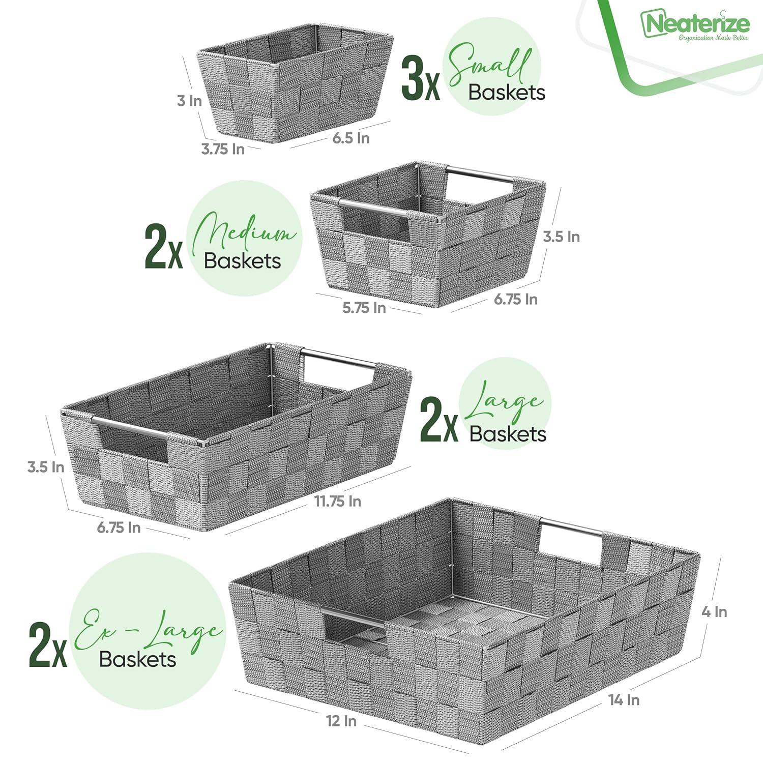 Baskets For Organizing Set Of 9 Dark Grey - Storage Baskets For Shelves - Perfect Closet Organizer Bins, Bathroom Basket, and Pantry Basket - Small Storage Bins For Shelves - Bin For Organization