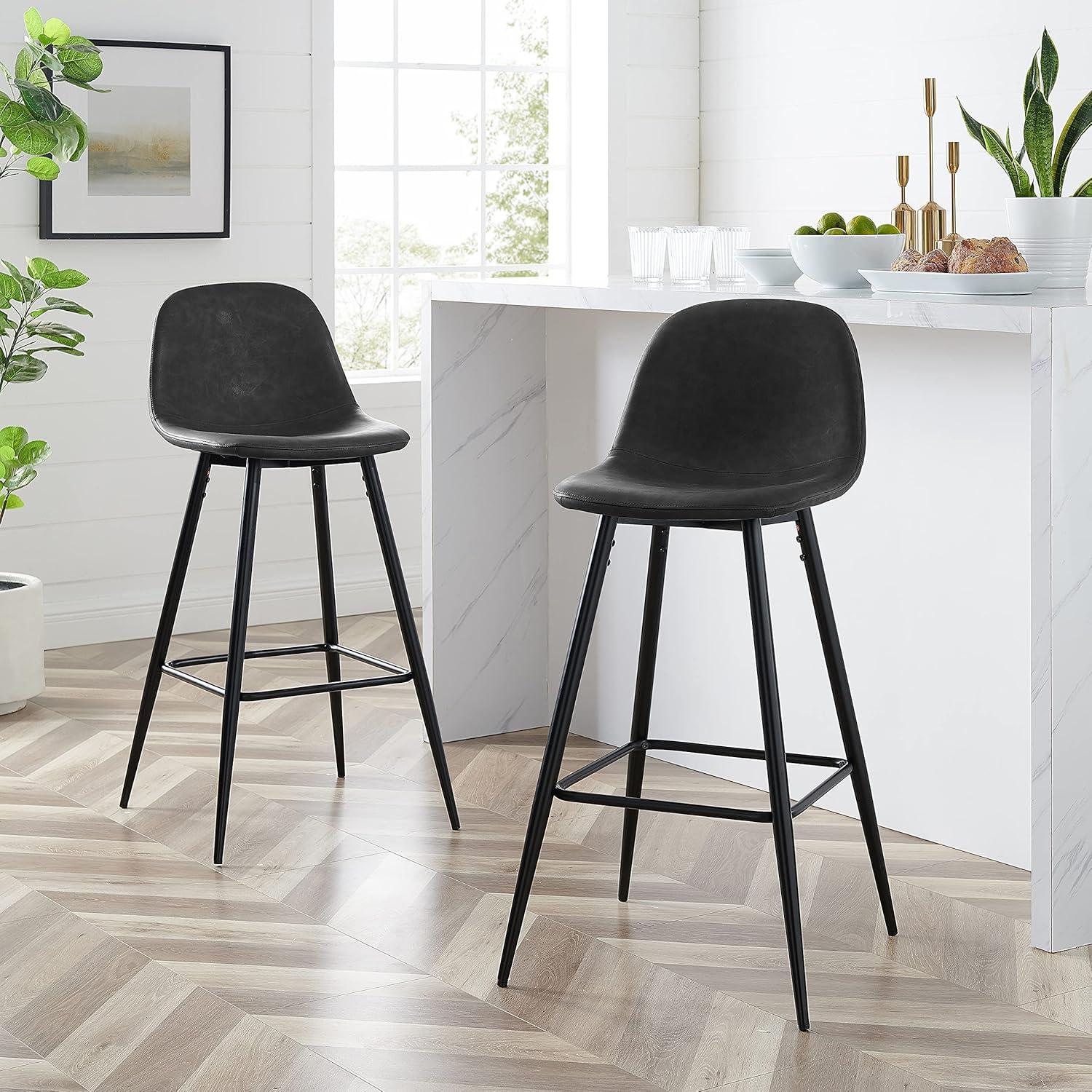 Weston Distressed Black Faux Leather Bar Stools, Set of 2