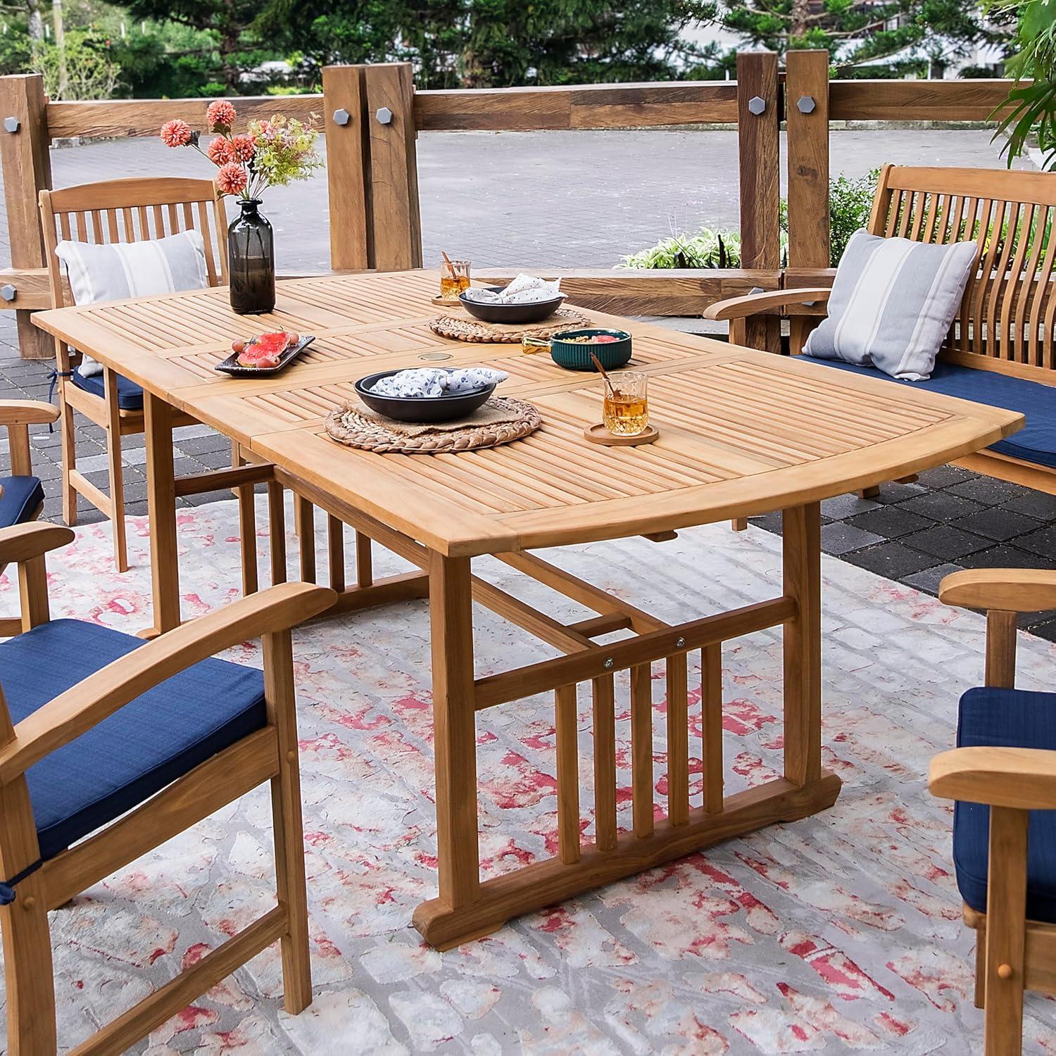 Cambridge Casual 6pc Caterina Teak Wood Outdoor Dining Set with Beige Cushion: Weather-Resistant, 2" Umbrella Hole, Galvanized Steel Hardware