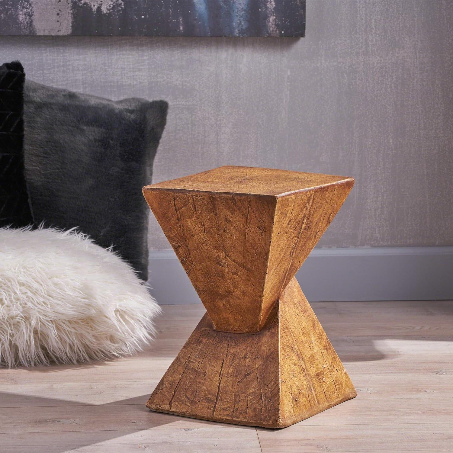 Twisted Hourglass Modern Accent Table in Wood Finish