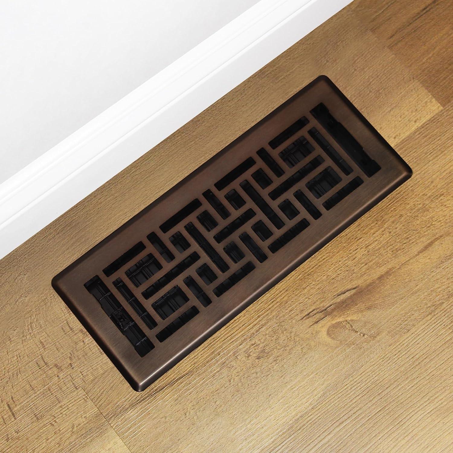 Decor Grates 4" x 12" Steel Plated Rubbed Bronze Finish Oriental Design Floor Register Rectangle