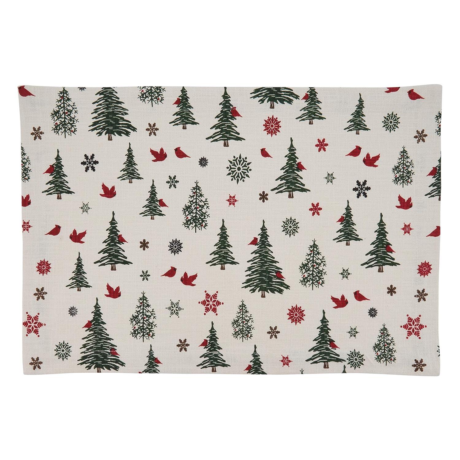 Saro Lifestyle Saro Lifestyle Christmas Tree & Snowflakes Design Holiday Table Mats (Set of 4), Ivory, 14"x20"