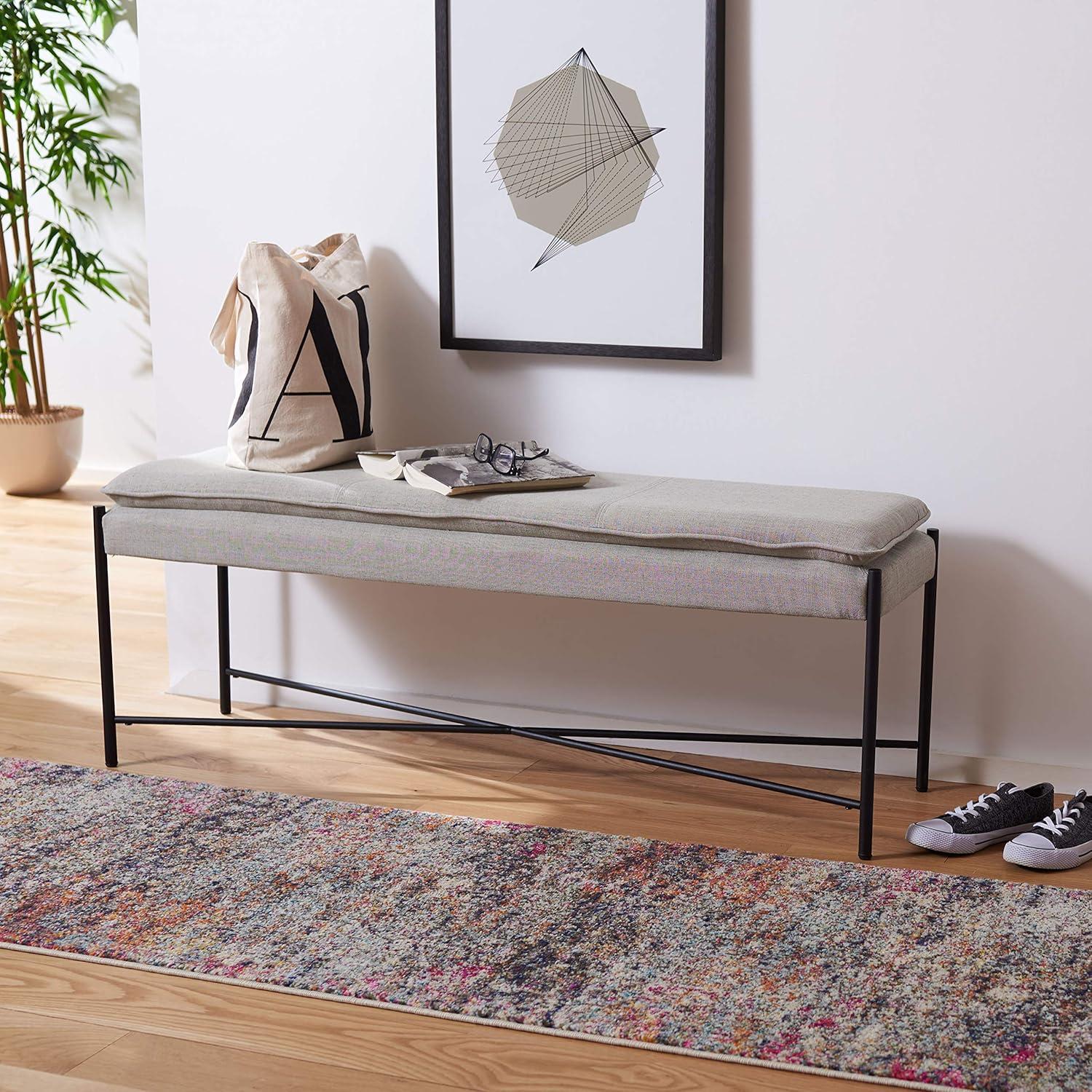 Kara Cushioned X Bench - Light Grey Linen/Black - Safavieh