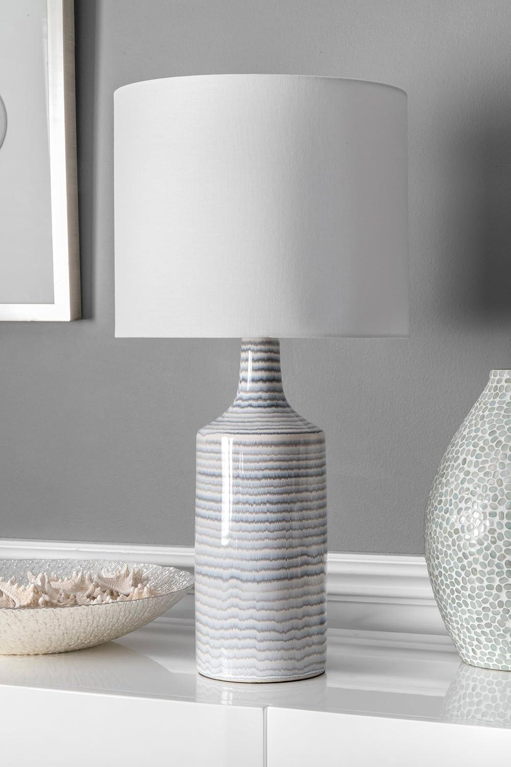 Gray Ceramic Table Lamp with Linen Shade, 25"