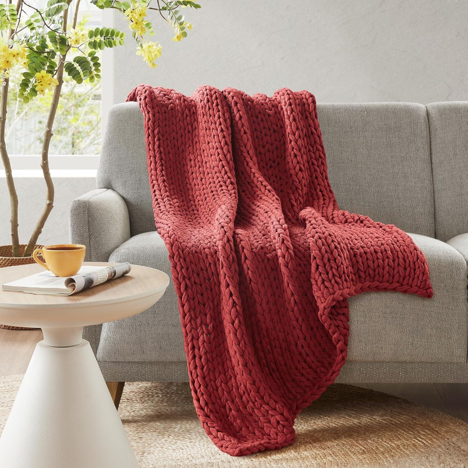 50"x60" Chunky Double Knit Handmade Throw Blanket Red - Madison Park