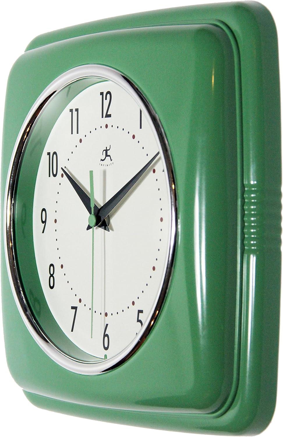 Green Retro Silent Square Kitchen Wall Clock with Quartz Movement