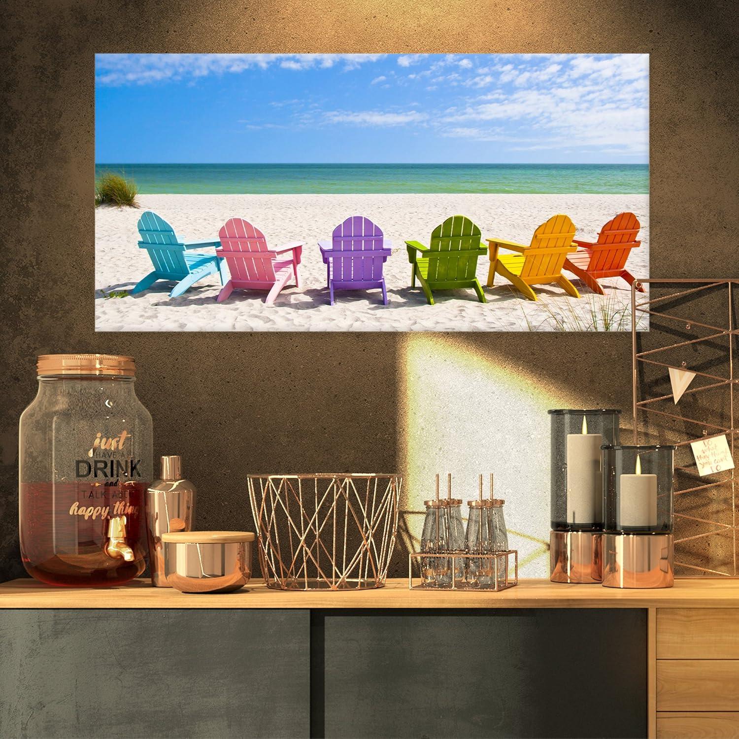 Colorful Adirondack Beach Chairs Seashore Canvas Print, 32 x 16 in