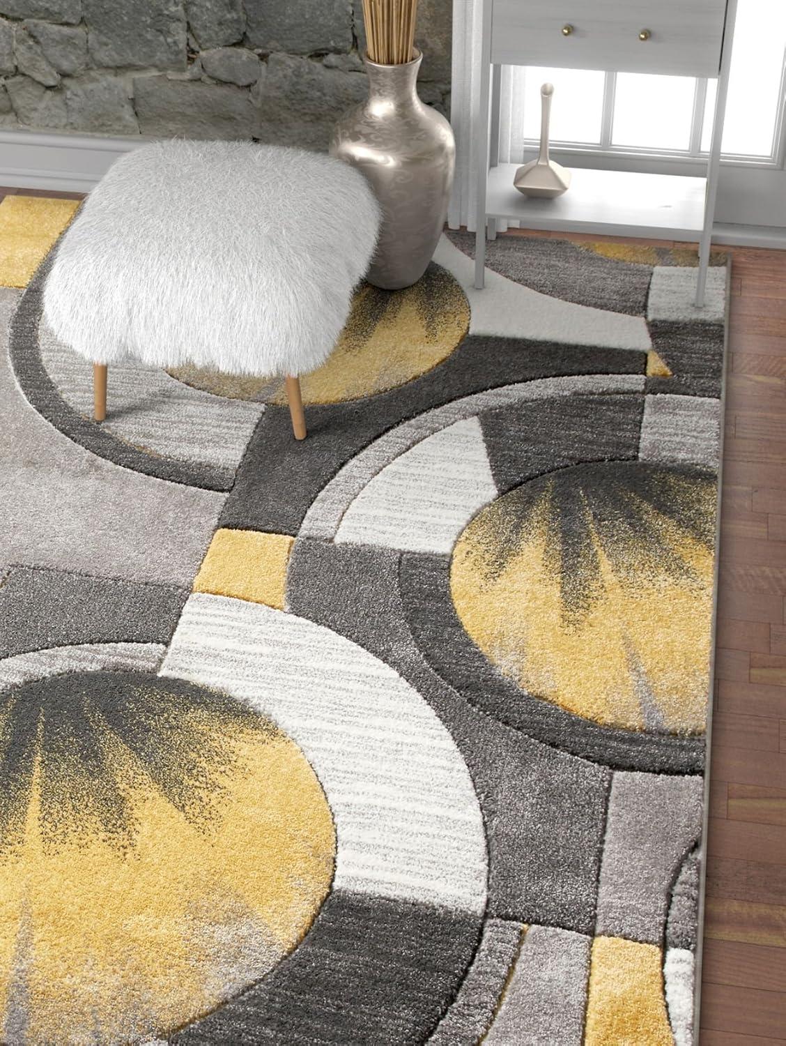 Well Woven Sunburst Modern Geometric Comfy Casual Hand Carved Abstract Contemporary Thick Soft Plush Area Rug