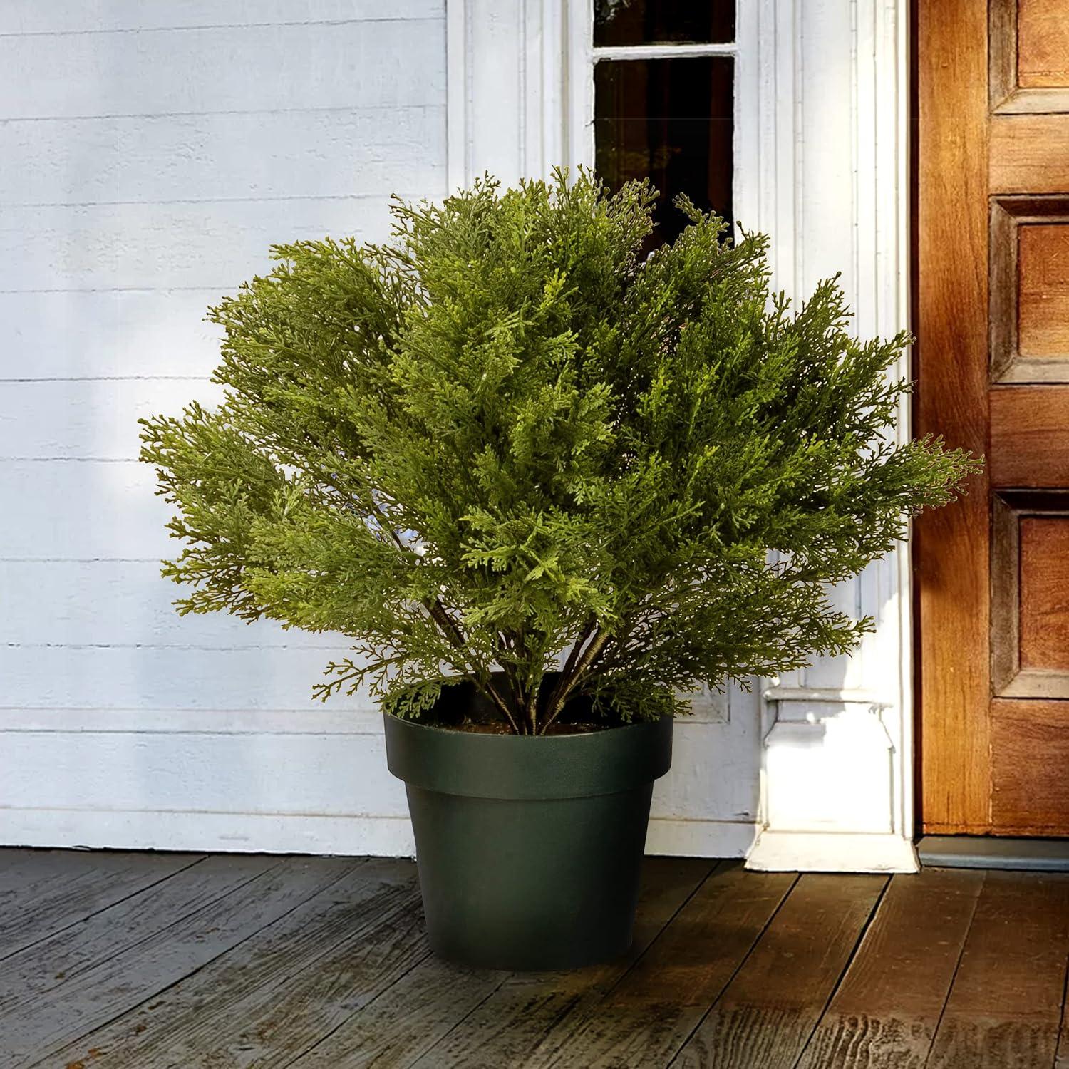 Lush 22'' Faux Cedar Globe Potted Tree for Outdoor Decor