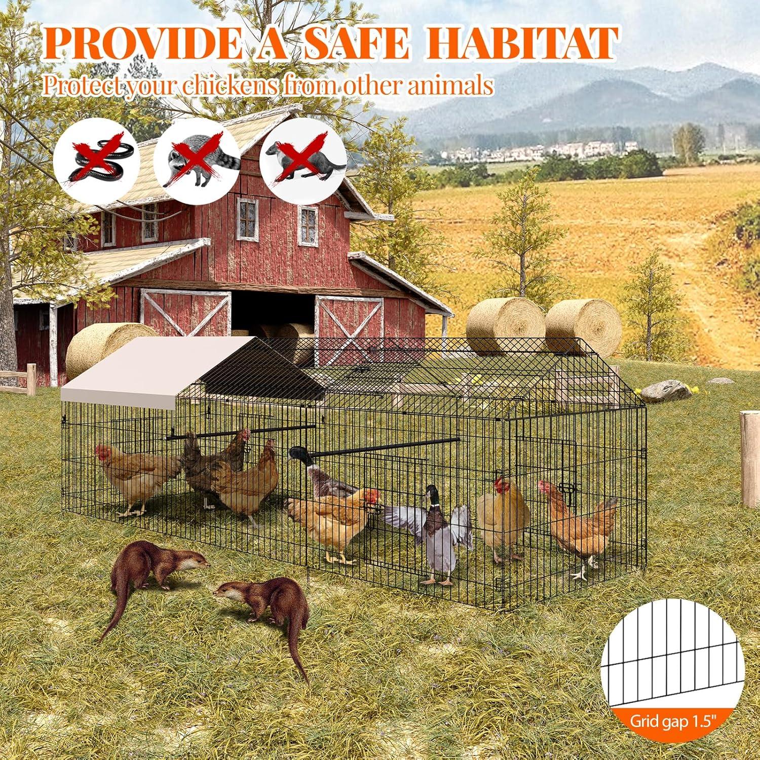 SINGES Large Metal Chicken Coop, 130''x40'' Chicken Cage Hen House with Waterproof Cover