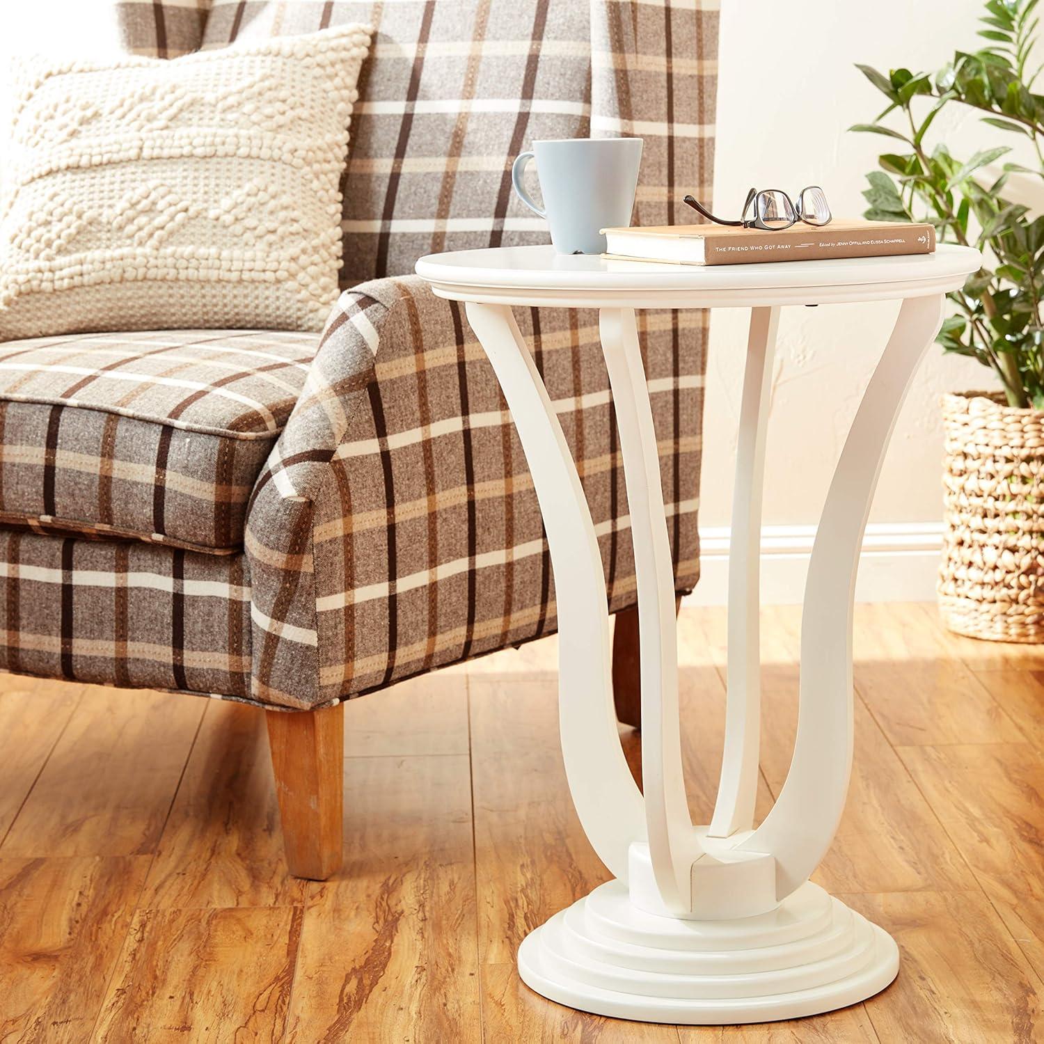 White Round Wood Pedestal End Table