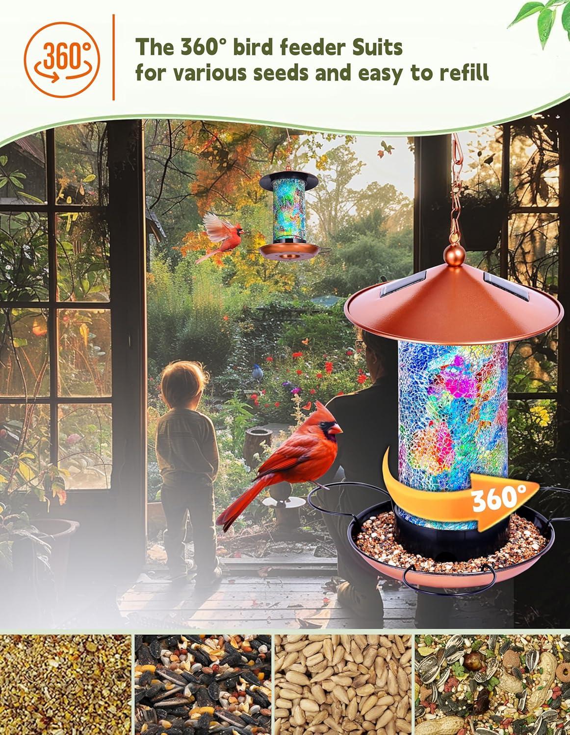 XDW-GIFTS 2023 Newest Solar Wild Bird Feeder Hanging for Garden Yard Outside Decoration, Waterproof Lantern Design Feeder for Birds, Solar Bird Feeder as Gift Ideas for Bird Lovers