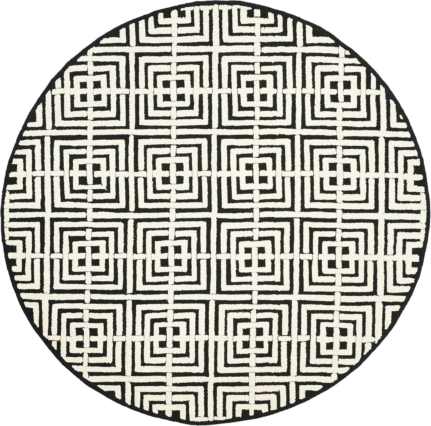 SAFAVIEH Newport Kasandra Geometric Cotton Area Rug, Black/White, 6' x 6' Round