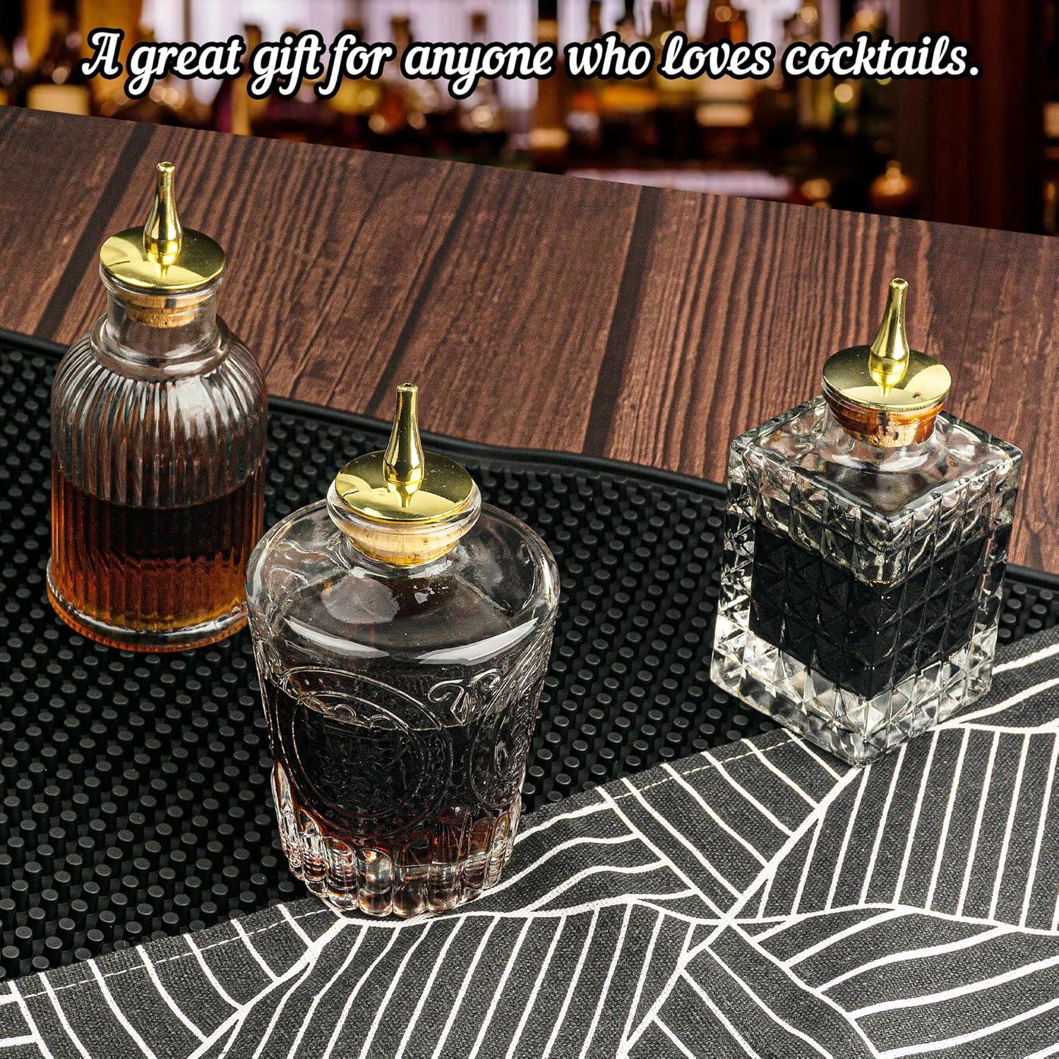 LINALL Bitters Bottle Set - Glass Vintage Bottle, Decorative Bottles with Dash Top, Dasher Bottles for Making Cocktail Great For Bartender Home Bar (3 pack)