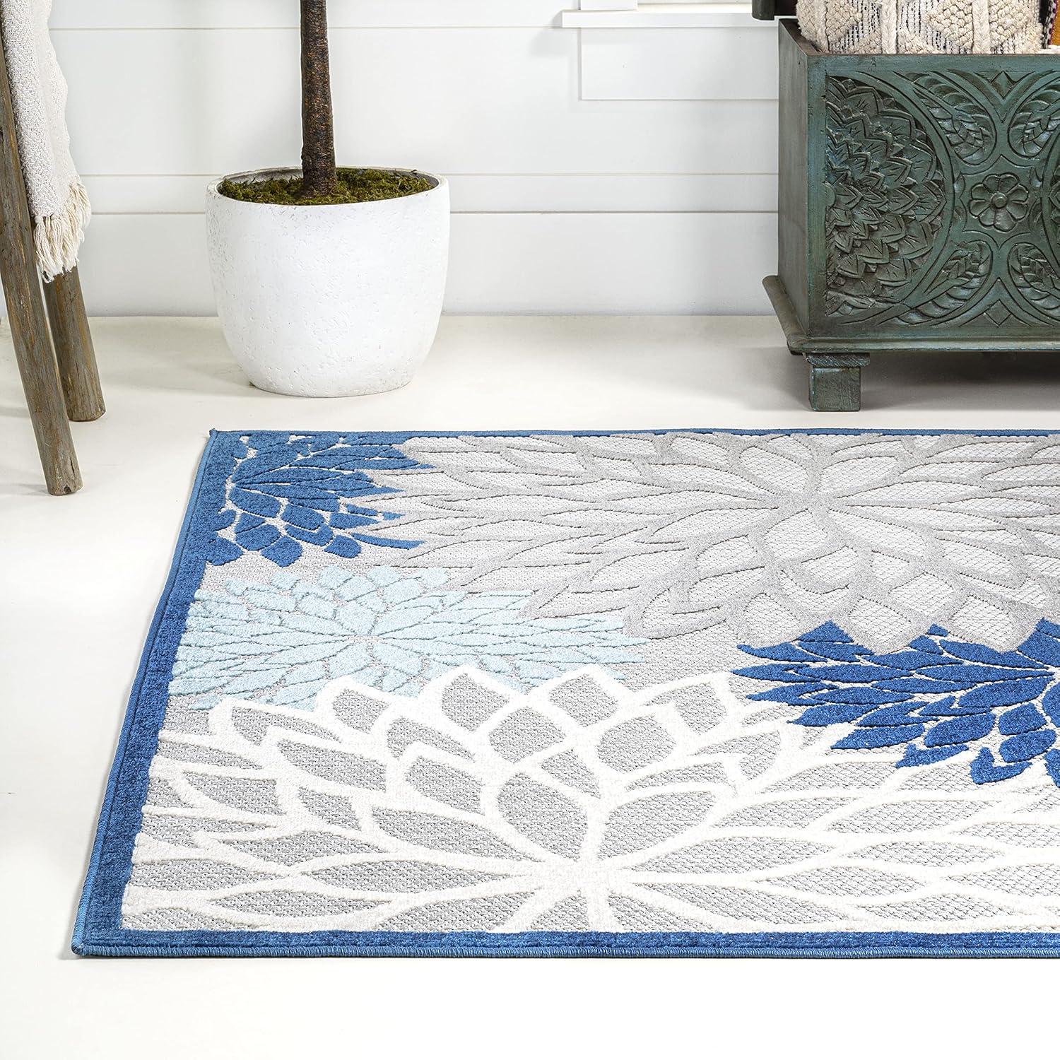 3'x5' Minori Floral Indoor/Outdoor Area Rug, Blue/Gray - JONATHAN Y