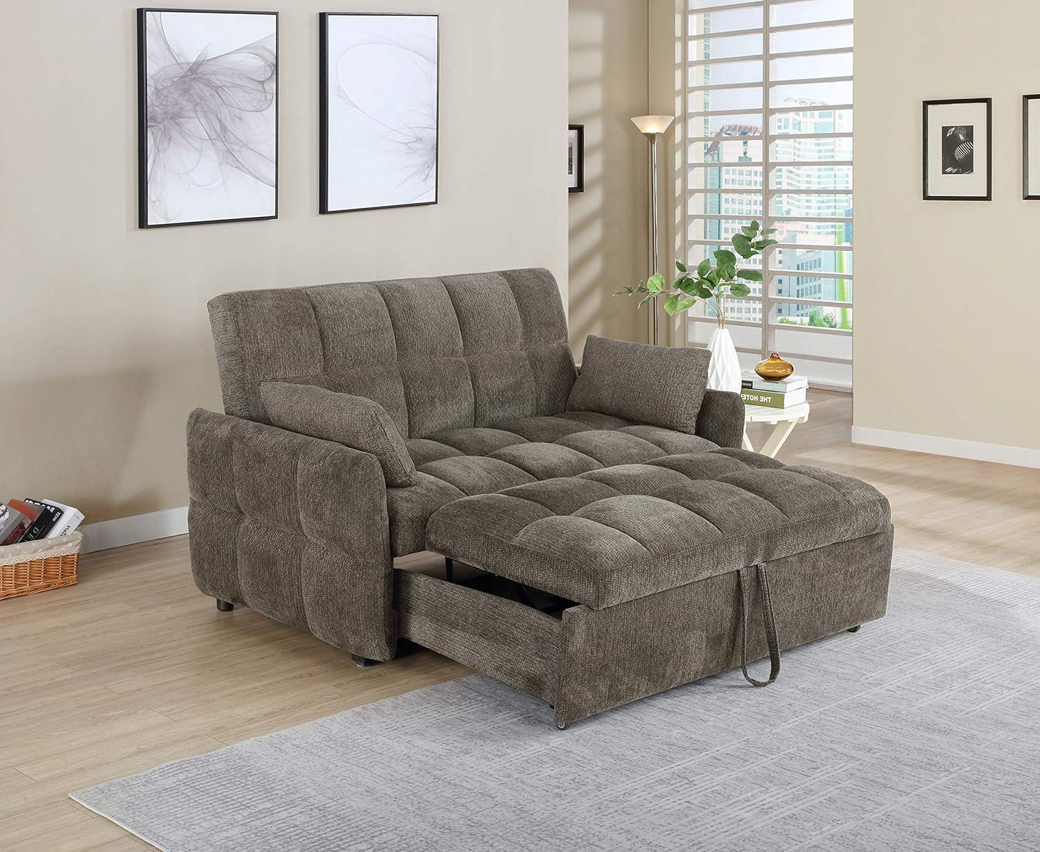 Coaster Transitional Chenille Tufted Sleeper Sofa Bed in Brown