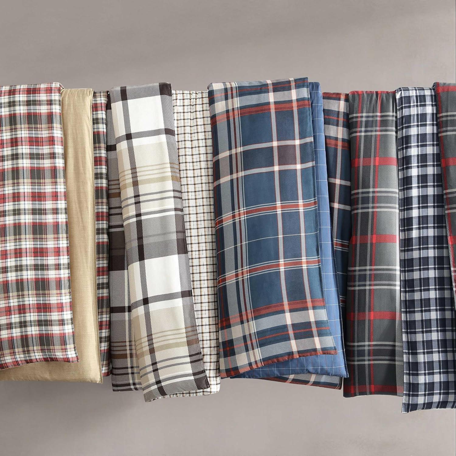Eddie Bauer - Twin Duvet Cover Set, Reversible Microsuede Bedding Set with Matching Shams, Casual Home Decor (Normandy Plaid Black, Twin)