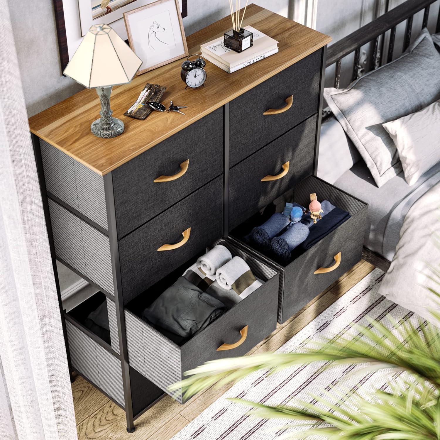 8 Drawers Dresser Fabric Storage Tower Wooden Top for Bedroom Graphite Gray