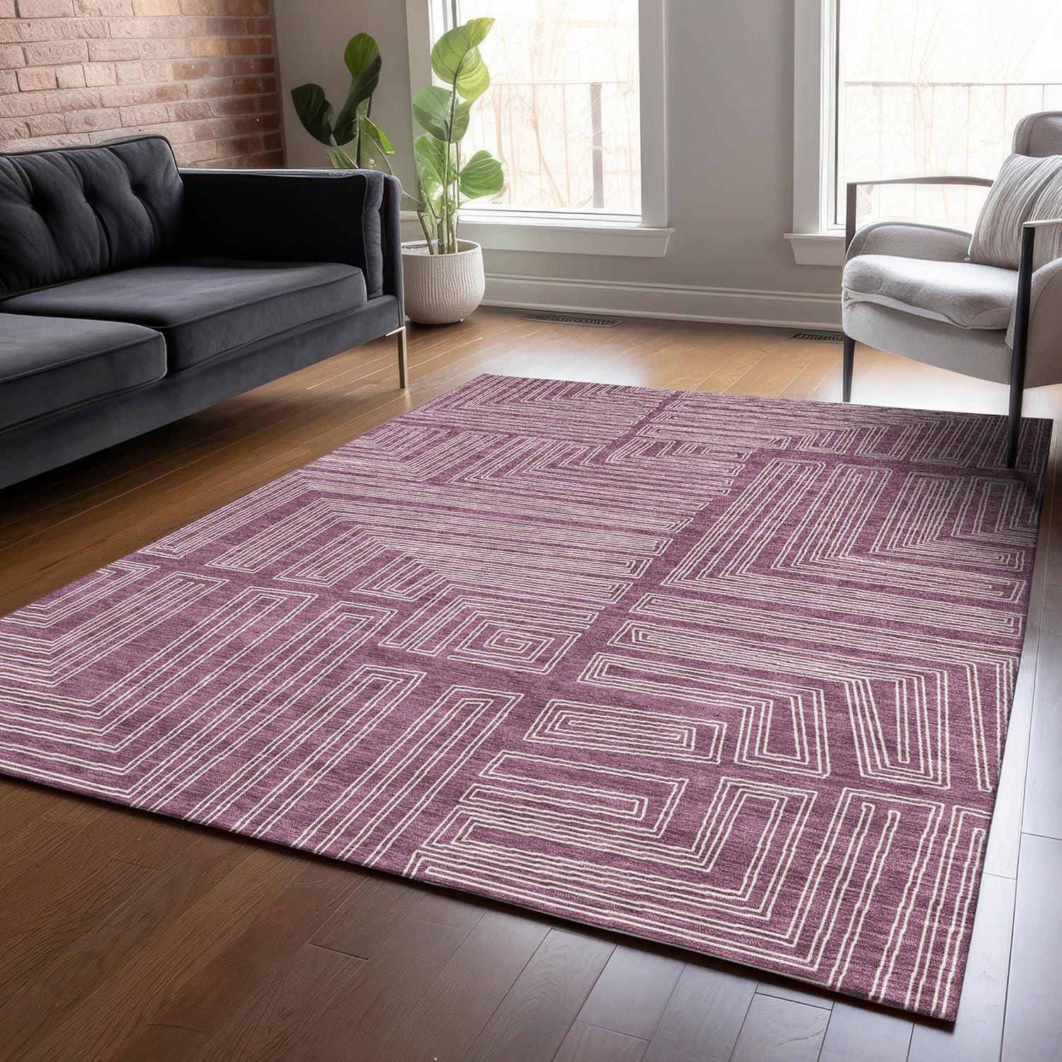 Eggplant Geometric Flat Woven Synthetic Washable Rug 30" x 46"