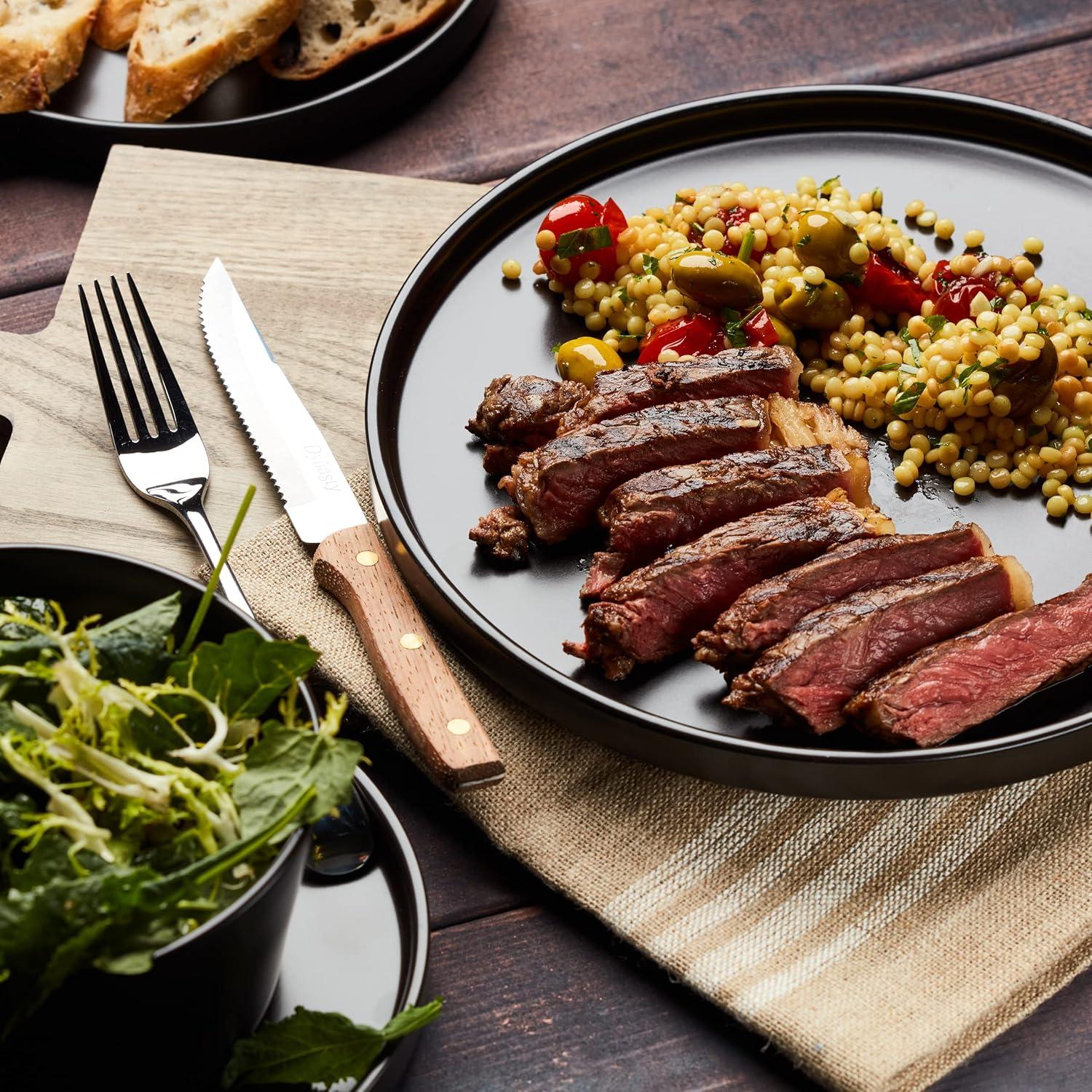 Stoneware Dinnerware Set 32-Pc Black Matte - Microwave & Dishwasher Safe for Daily Use & Entertaining | Durable, Chip-Resistant, Easy Clean Dishes