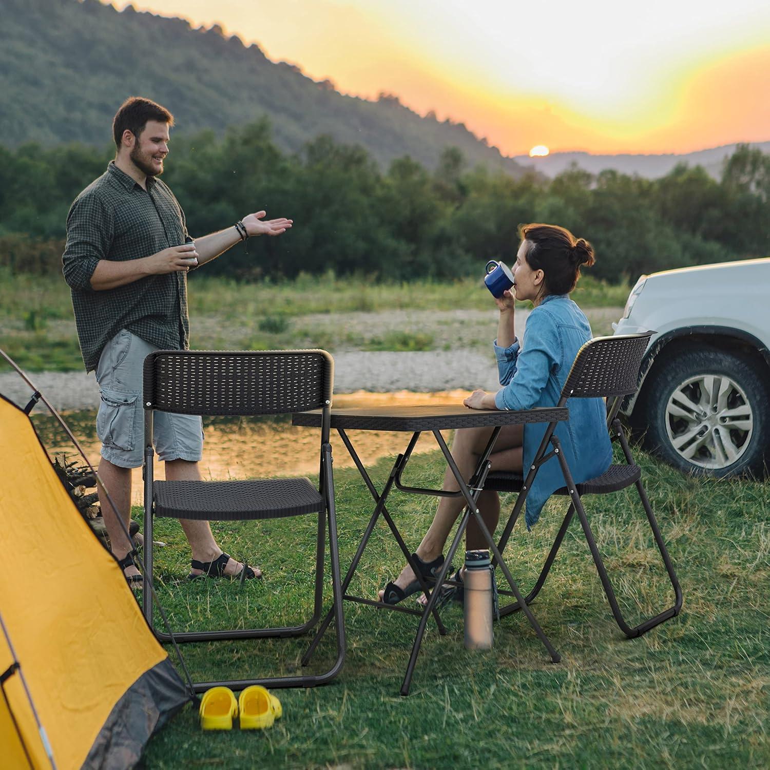 Nuu Garden 3 -Piece Black Rattan Bistro Patio Dining Set Iron Square Table with 2 Stationary Chairs
