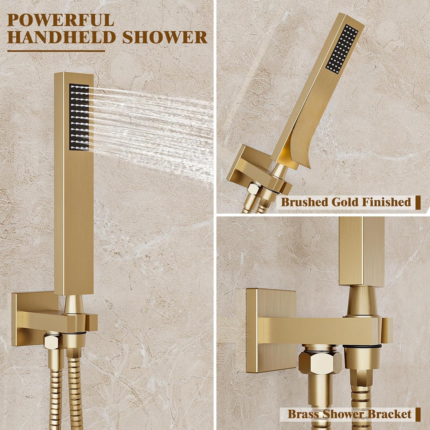 Brushed Gold 10-Inch Rainfall Shower System with Handheld Spray