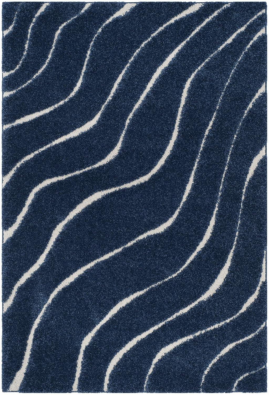 Florida Shag SG472 Power Loomed Indoor Area Rug - Dark Blue/Cream - 6'x9' - Safavieh