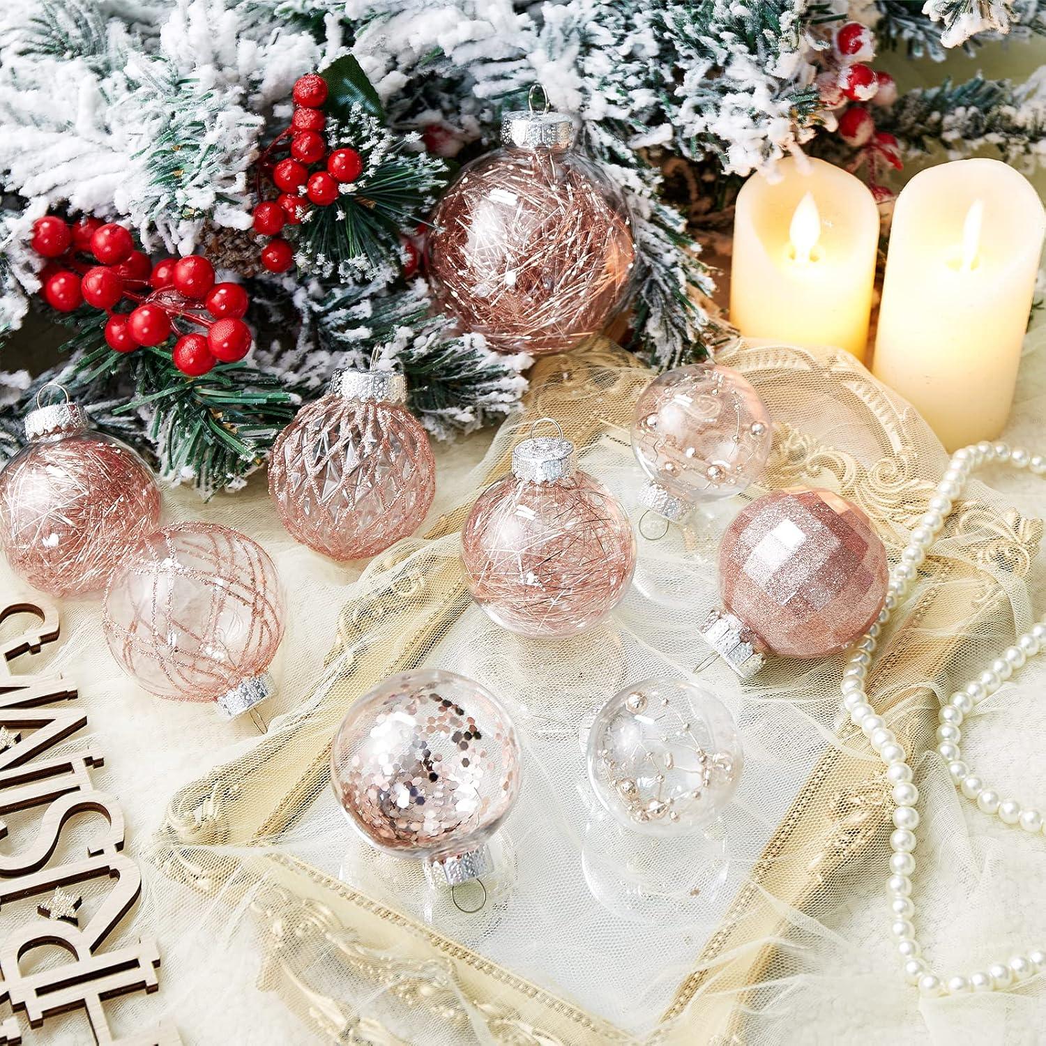 30ct Christmas Ball Ornaments-60mm/2.36" Shatterproof Clear Plastic Xmas Balls Baubles Set with Stuffed Delicate Sparkling, Hanging Christmas Tree Decorations (Brown)