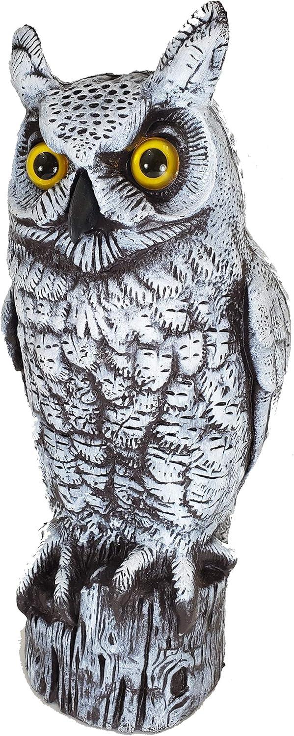 Dalen Fake Owl Decoy to Scare Birds Away from Gardens, Rooftops, and Patios - Scarecrow Provides Chemical-Free Pest Control - Safe and Humane, 16" Great Horned Owl - Snow White