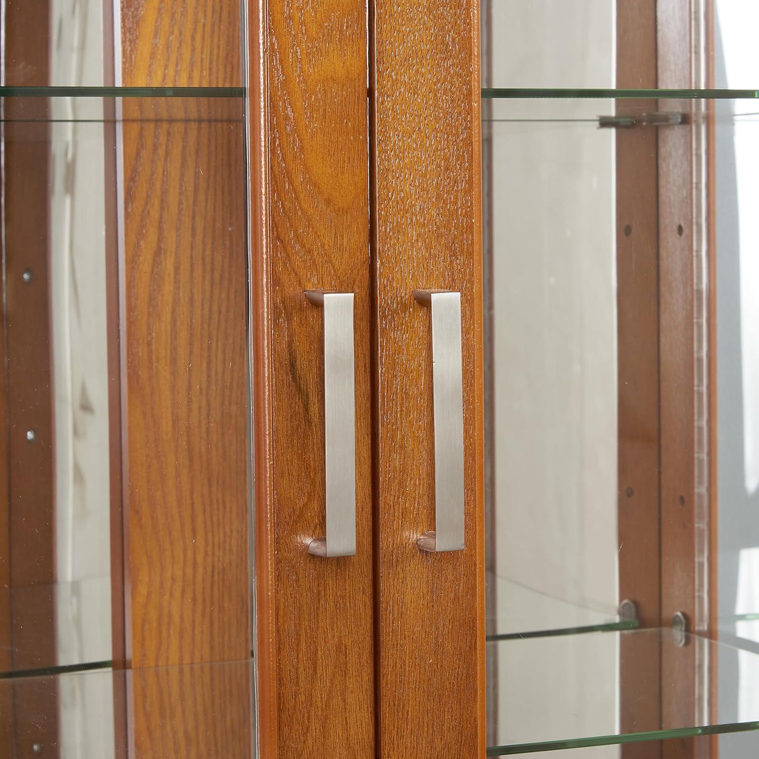 Oak Lighted Curio Cabinet with Tempered Glass Shelves