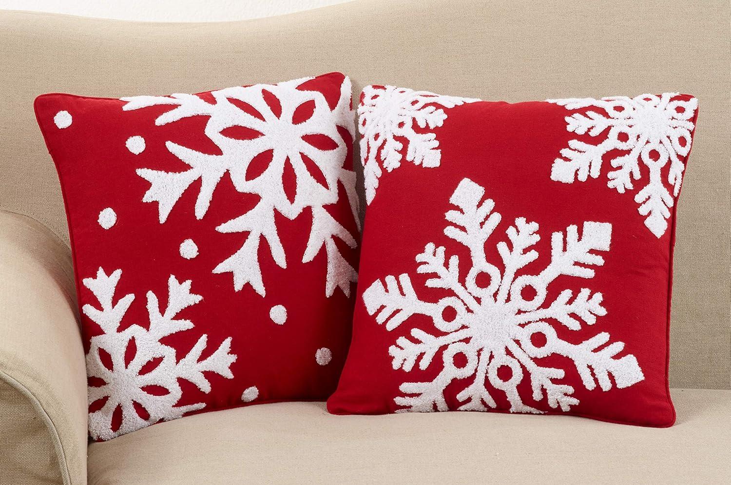 16"x16" Snowflake Poly Blend Down-Filled Square Throw Pillow Red - Saro Lifestyle: Indoor Decorative Cushion, Zippered