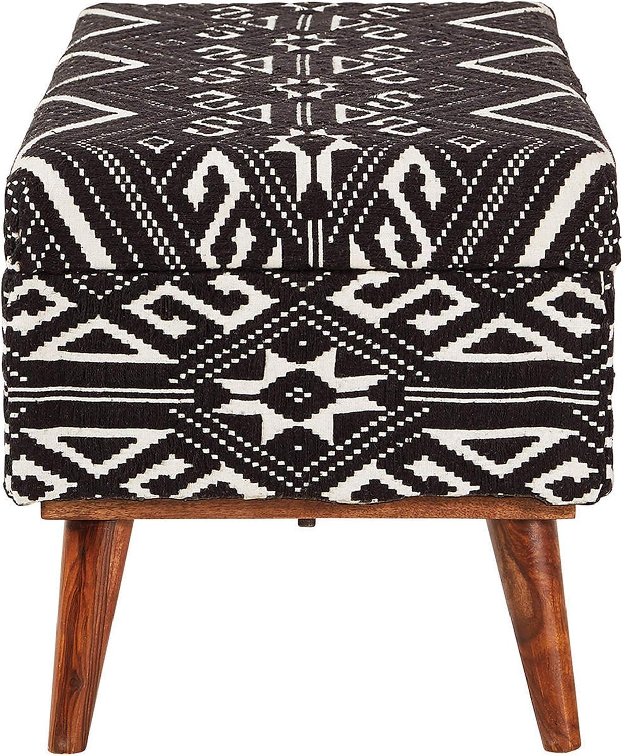 Cababi 36'' Black and White Tribal Motif Upholstered Storage Bench