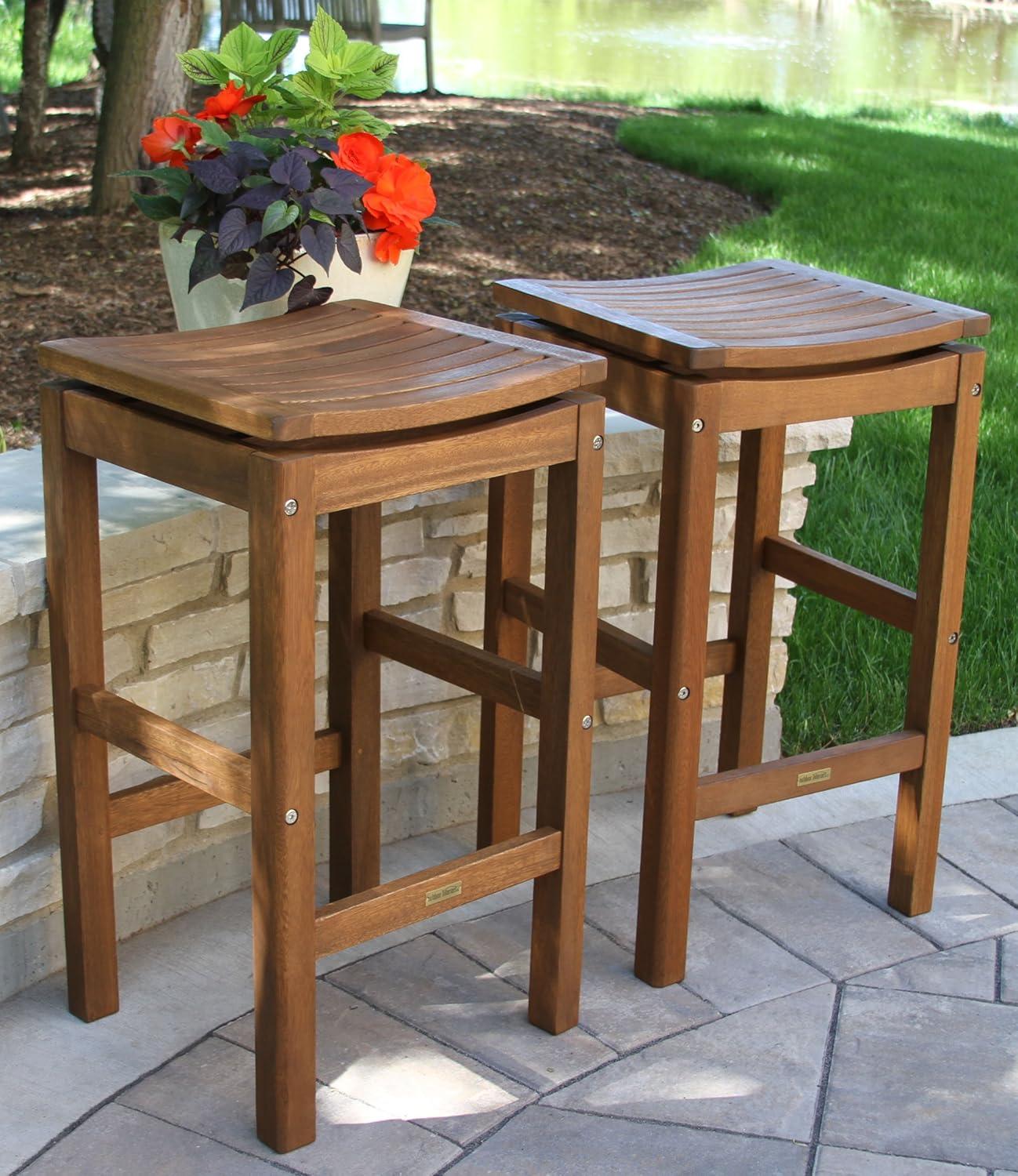 Benedetto 29.5'' Eucalyptus Backless Outdoor Bar Stool