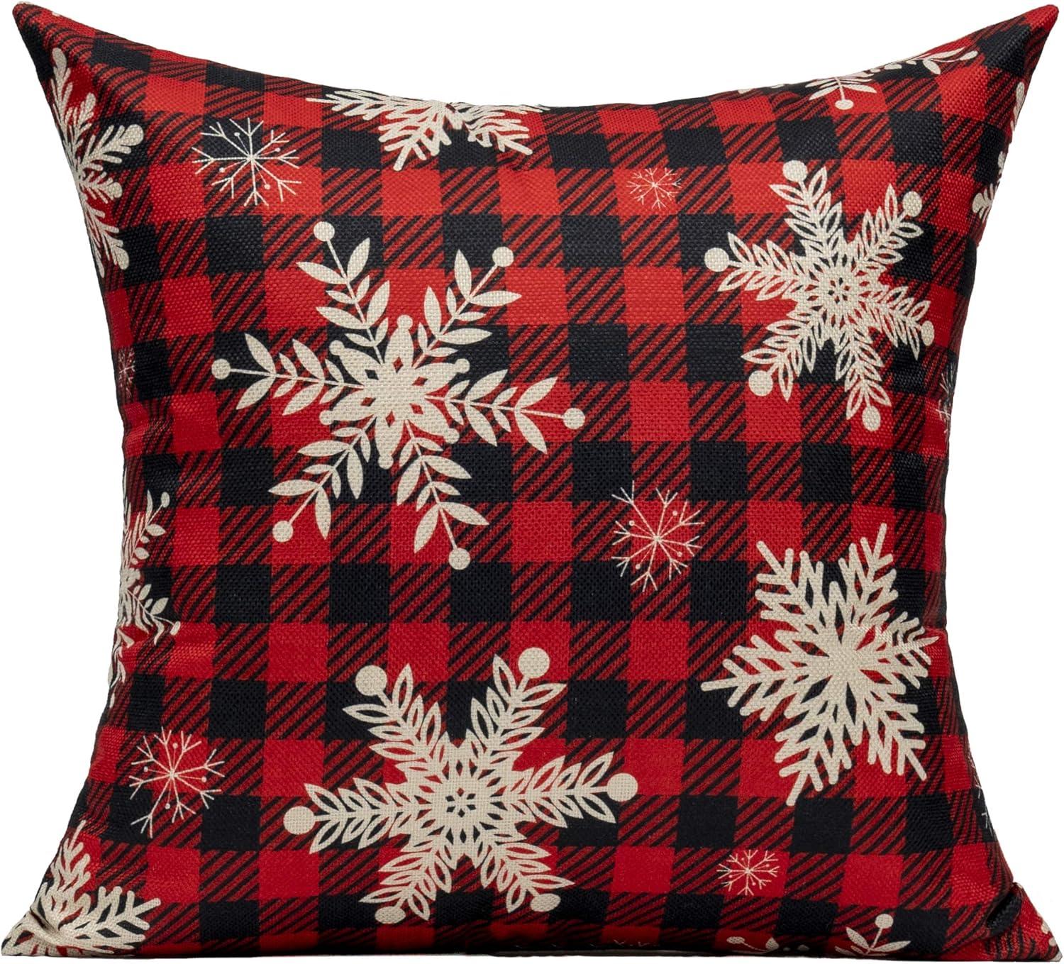 BEAUTY Merry Christmas Throw Pillow Covers 18 x 18 Inch Set of 4  Red Barn Merry & Bright Xmas Farmhouse Holiday Pillowcases for Home Outdoor Decoration CP053-18