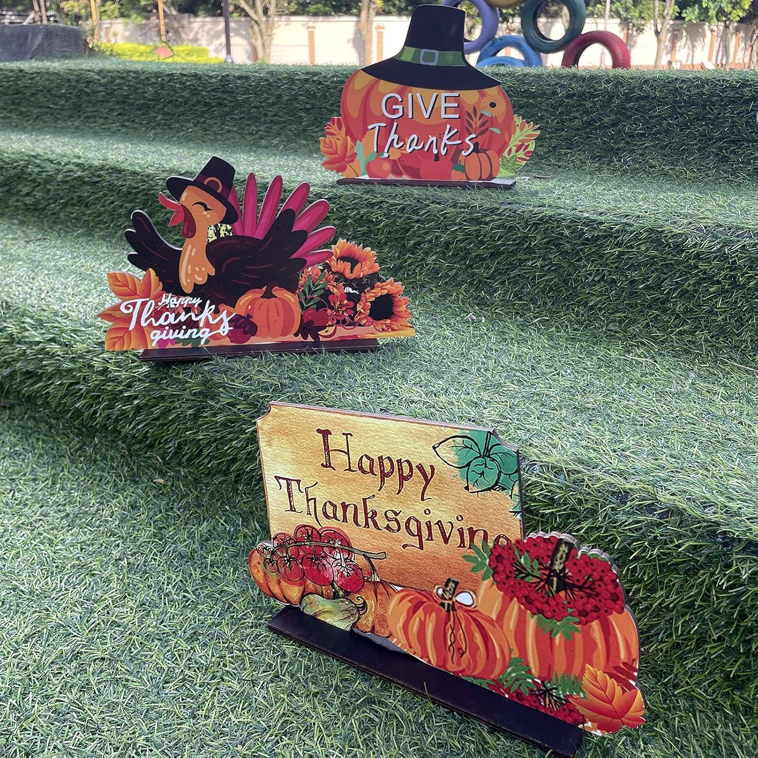 3 Pieces Thanksgiving Wooden Table Decorations Harvest Party Supplies Turkey,Pumpkin,Happy Thanksgiving Table Centerpieces Decorations