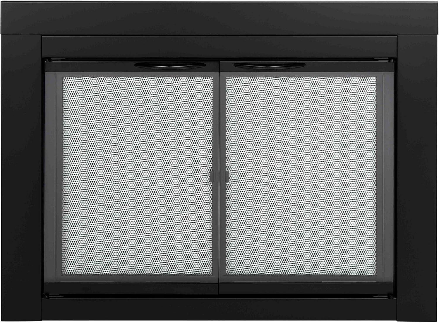 Small Black Tempered Glass Fireplace Doors with Mesh Screen