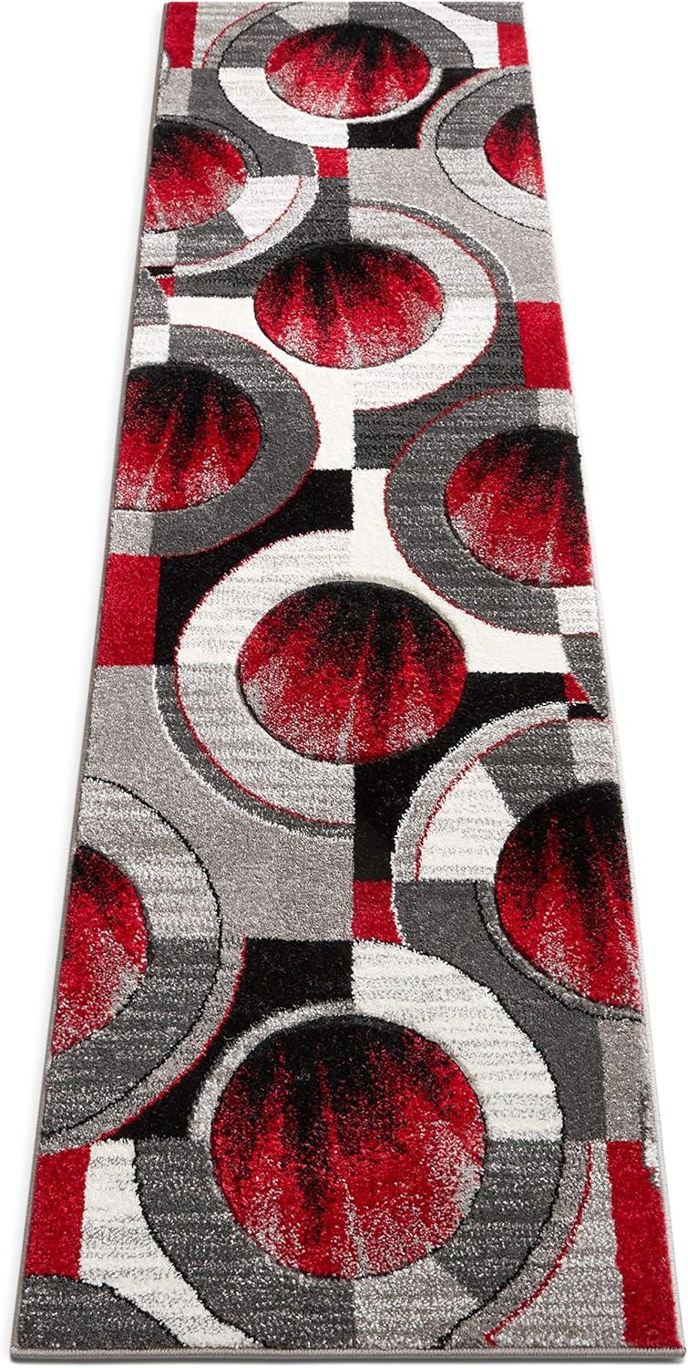Well Woven Ruby Galaxy Waves Modern Geometric Grey & Red 2' x 7' Runner Rug