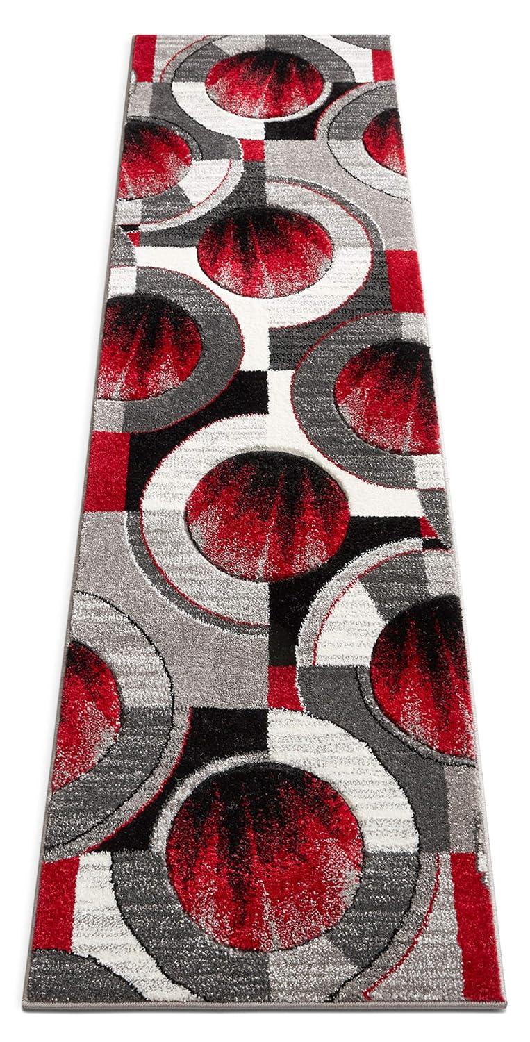 Well Woven Ruby Galaxy Waves Modern Geometric Grey & Red 2' x 7' Runner Rug