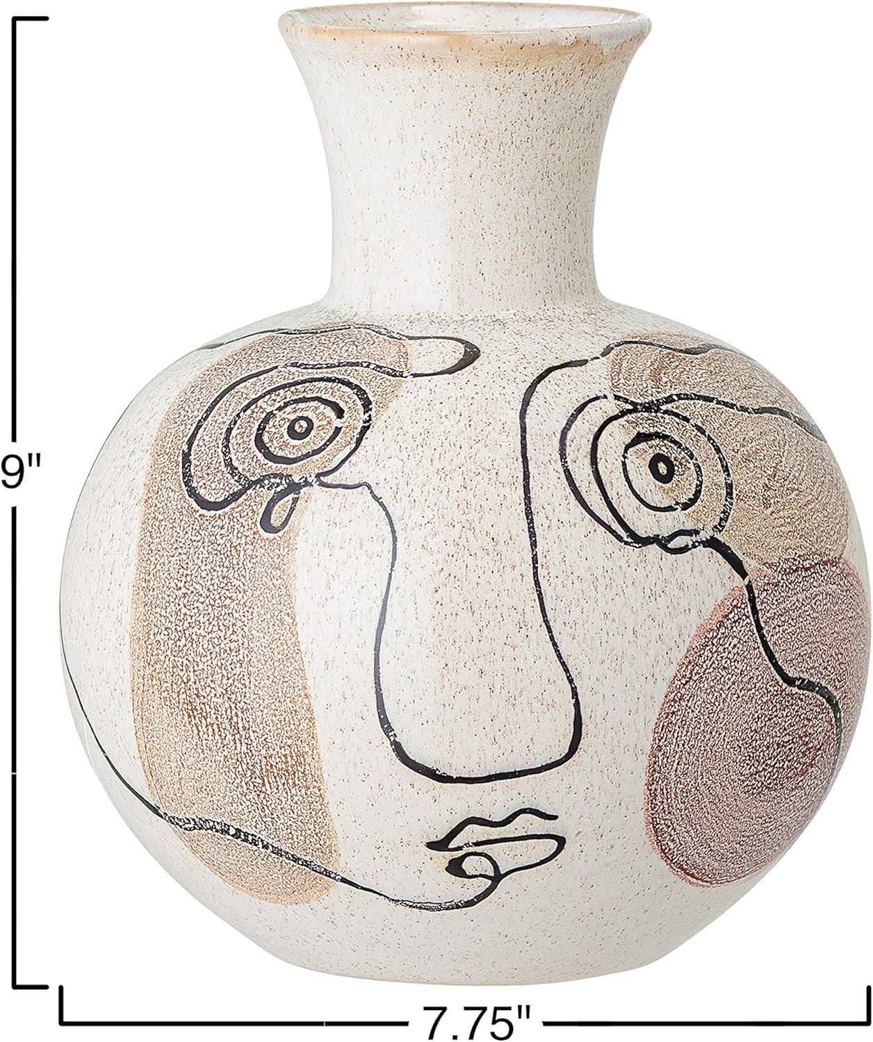 Bloomingville Multi Color Hand-Painted w/ Face Stoneware Vase