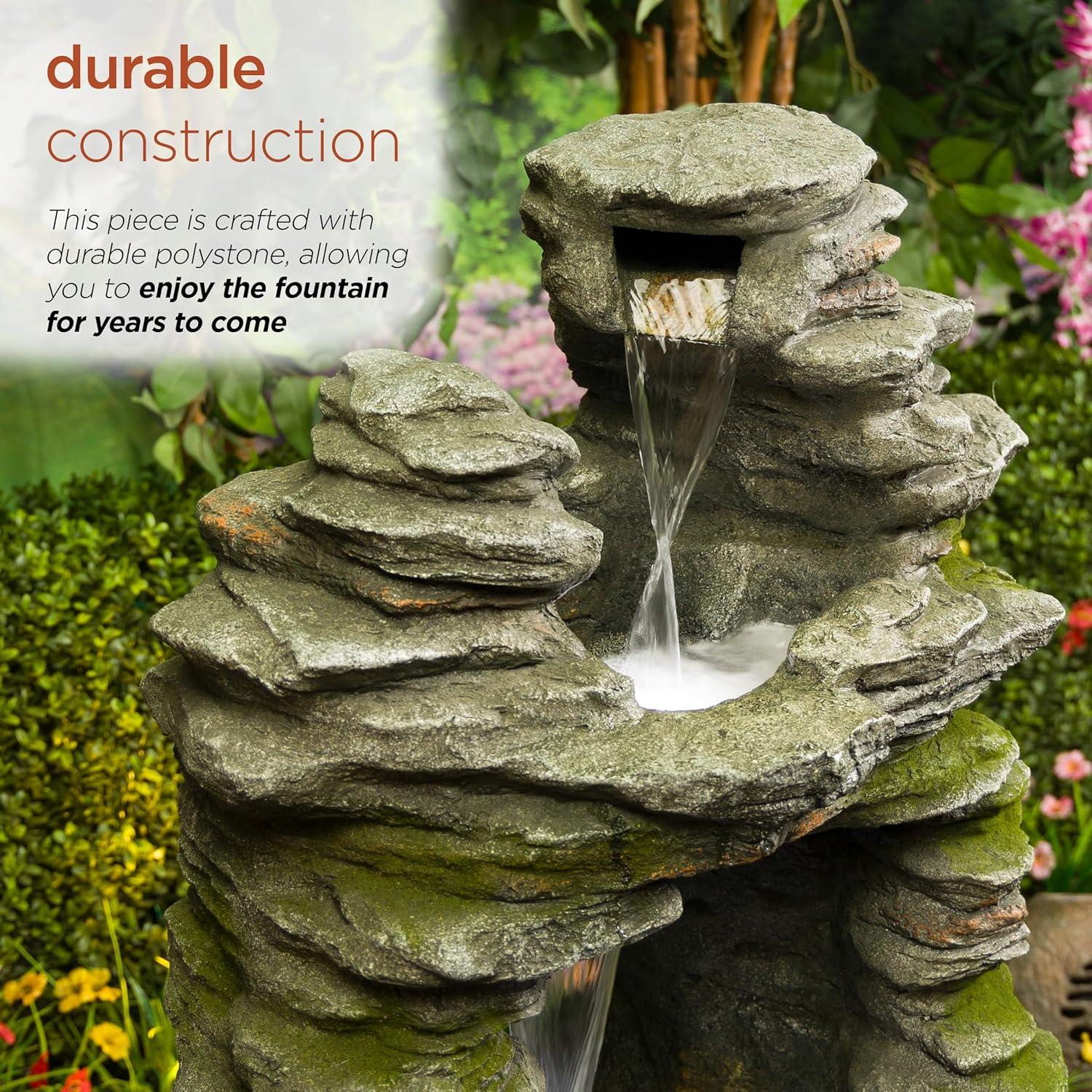 Alpine Corporation 39" Stacked Stone Rainforest Fountain: Polyresin, LED-Lit, Outdoor Decor