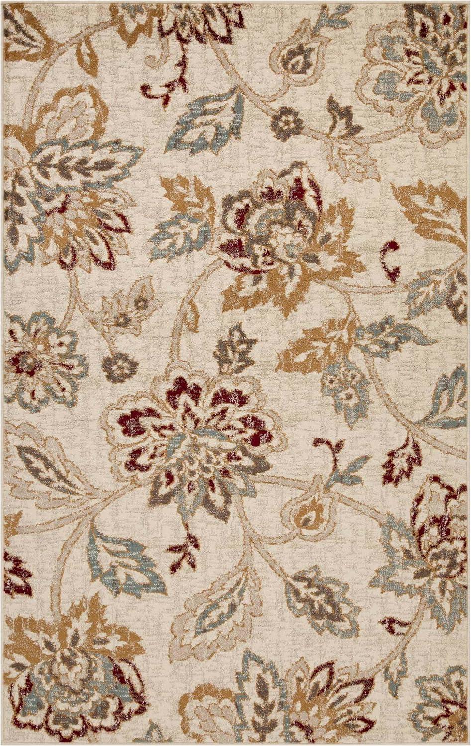 Superior Jacobean Floral Indoor Area Rug, 7' x 9', Stone