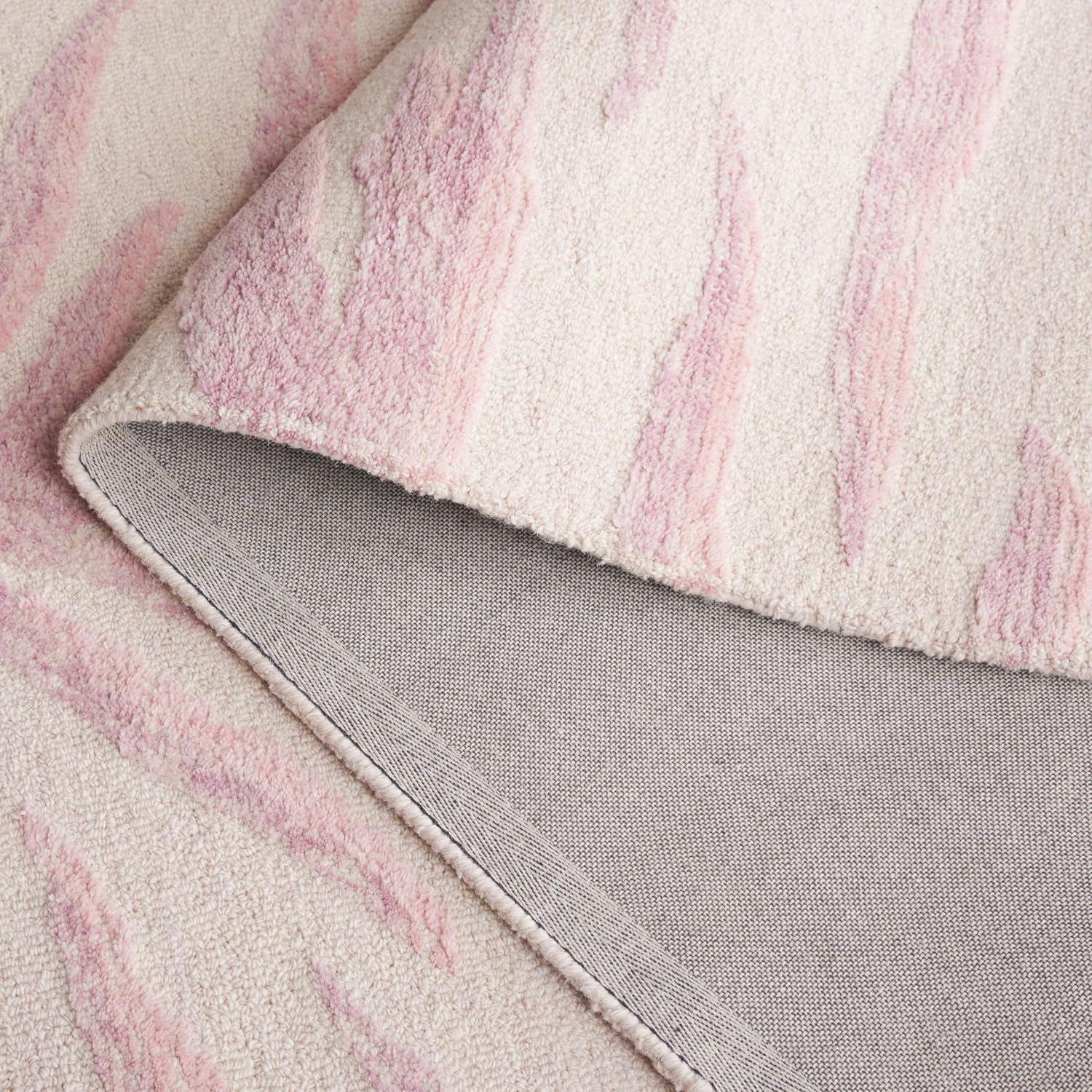 Handmade Tufted Pink/Ivory Wool 4' x 6' Rectangular Rug