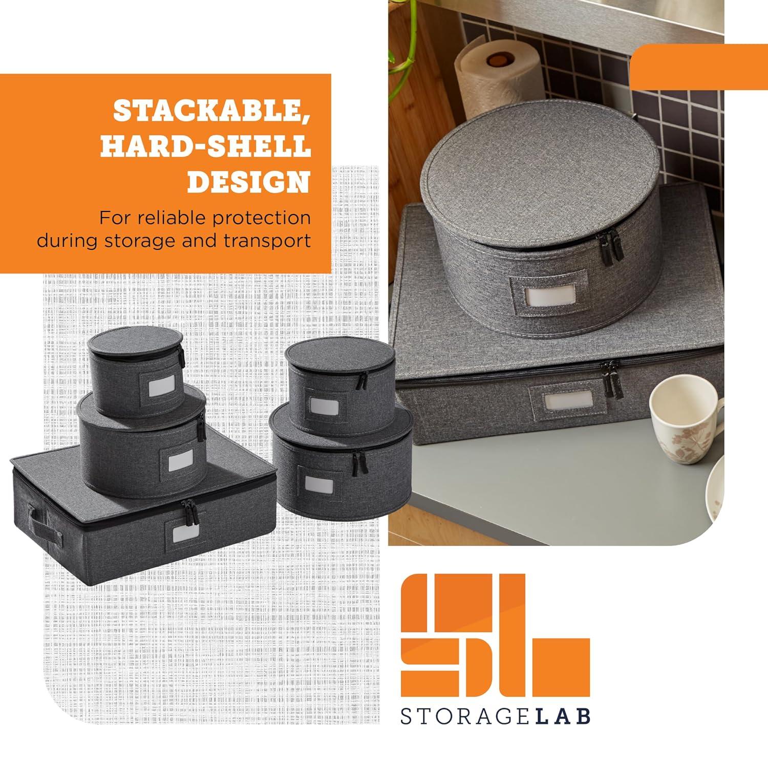 Storagelab China Storage Set, Hard Shell and Stackable, Felt Plate Dividers Included, Gray