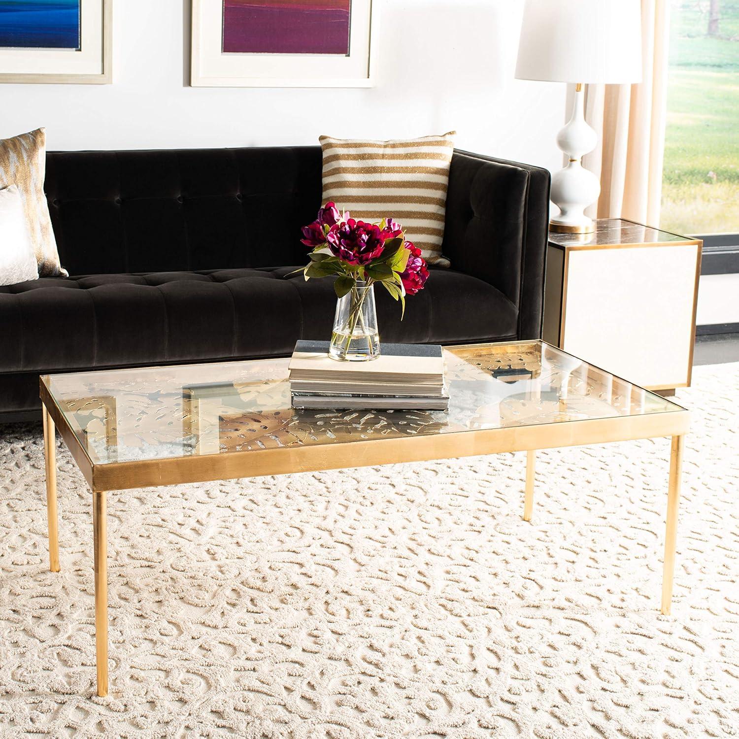 Leilani Palm Leaf Coffee Table - Gold Leaf/Glass - Safavieh