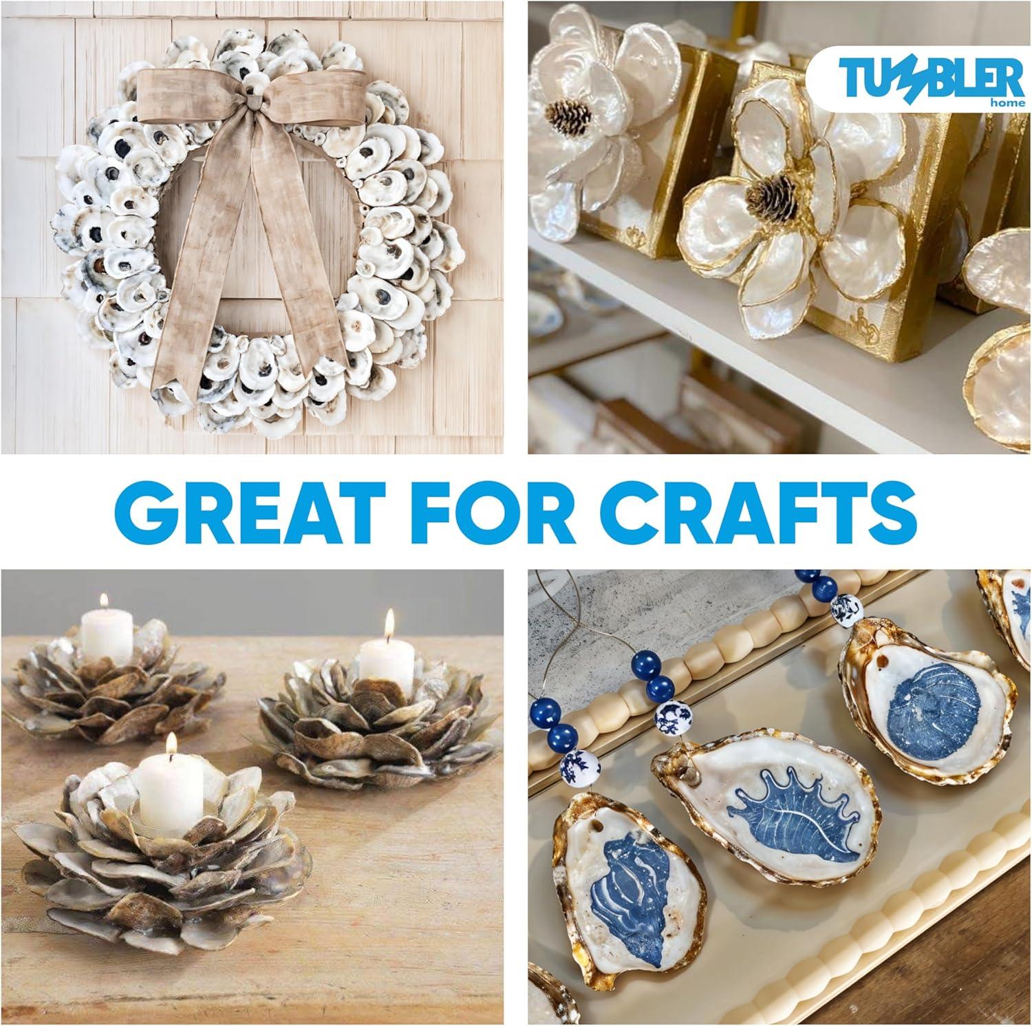Tumbler Home Oyster Shells for Crafts, 3" - 4" Large Oyster Shells, 20PCS Bulk Bag for DIY Crafting, Decoupage, Christmas Ornaments, Wreaths, Weddings, Beach Decor Arts & Crafts. Farmed in USA