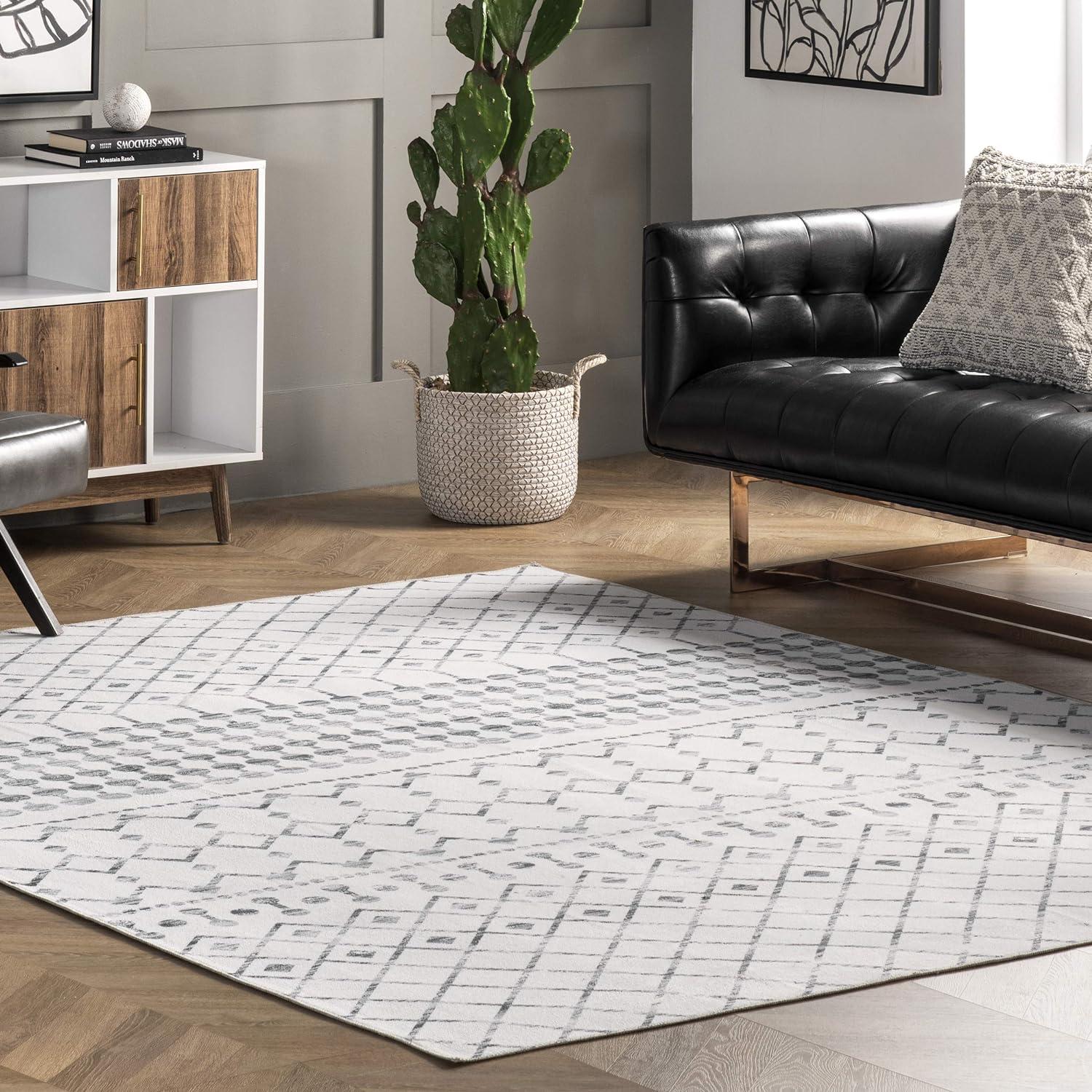 Eco-Friendly Gray Moroccan Blythe 5x8 ft Washable Area Rug