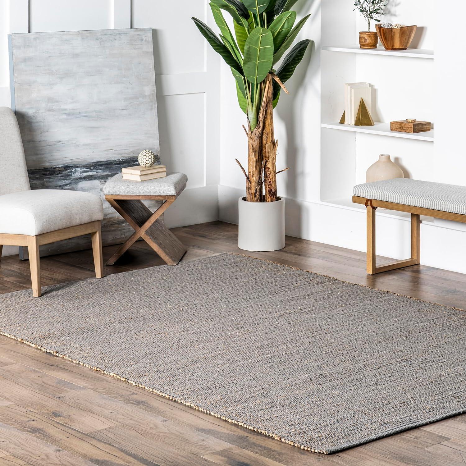 Gray 9' x 12' Handmade Cotton Jute Area Rug