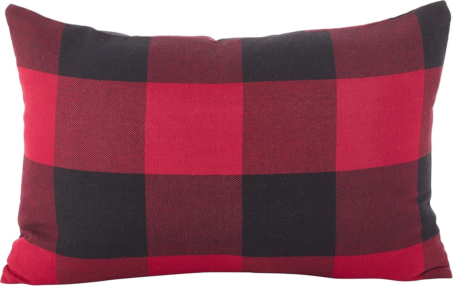 Red and Black Buffalo Check Plaid Cotton Throw Pillow 13"x20"