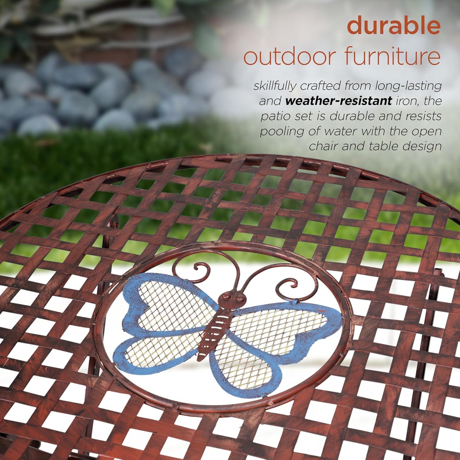 Bronze Butterfly Design 3-Piece Folding Bistro Set