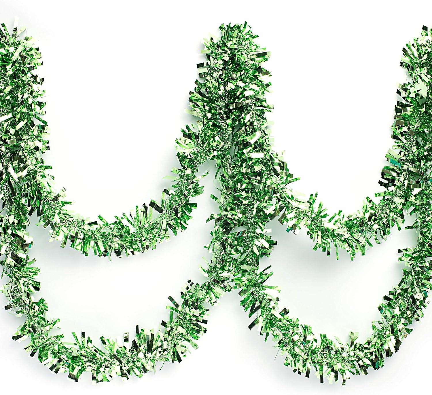 25 ft Green Metallic Tinsel Twist Garland for Festive Decor